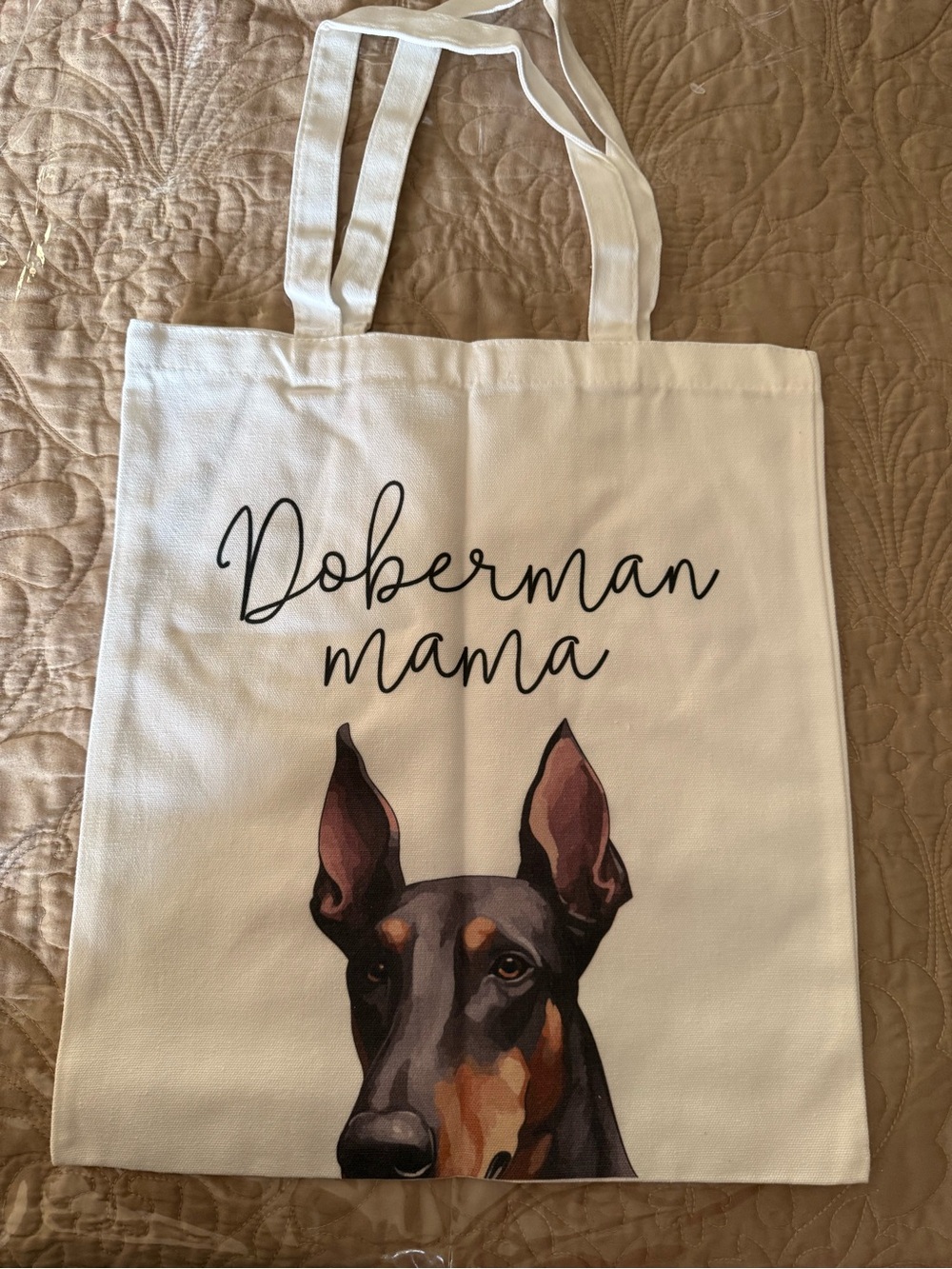 White Doberman Mama Canvas Tote - Dog Lover Gift